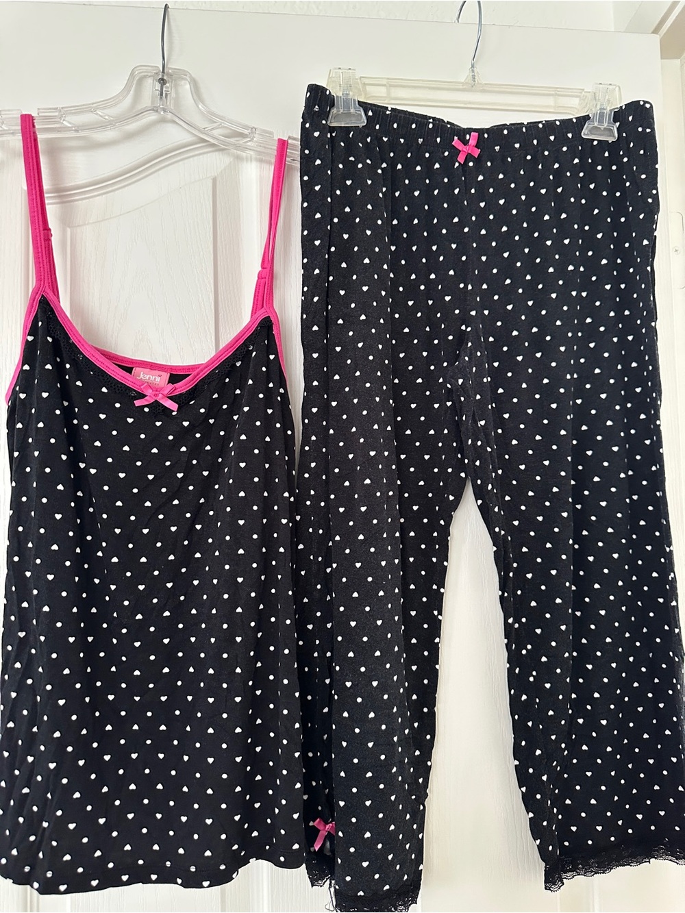 Jenni Black Heart Print Pajama Camisole & Pants with Hot Pink Trim